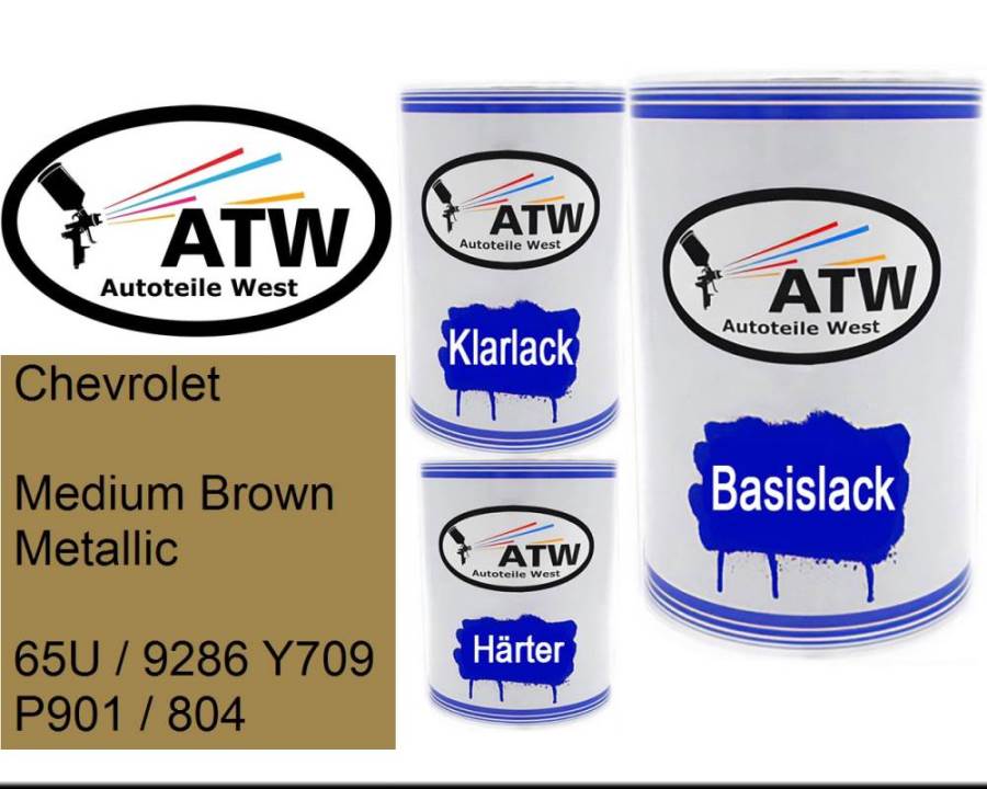 Chevrolet, Medium Brown Metallic, 65U / 9286 Y709 P901 / 804: 500ml Lackdose + 500ml Klarlack + 250ml Härter - Set, von ATW Autoteile West.